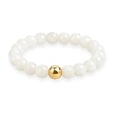 GD GOOD.designs Anti Stress Ring aus Naturstein Perlen | Elastische Mondstein Perlenringe Damen mit vergoldeter S925 Perle | Wasserfeste Anxiety Rings - Ringgröße 54-60