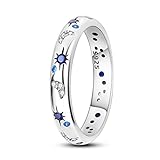 NARMO 925 Ring für Frauen Sterling Silber Mond und Stern Ringe Cubic Zirkonia Stapelbare Ring Größe 57mm