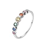 E Jewelry Rainbow Anniversary Eternity Ring für Frauen, Trauringe, Zirkonia 925er Sterling Silber Ring, Rhodinierter Damen Regenbogenring 57 (18,1)