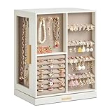 SONGMICS Schmuckkästchen 360° drehbar, Schmuckkasten 5 Schubladen, seitliche Glasfenster, geräumig, vertikale Schmuckaufbewahrung, offenes Design, Geschenkidee, weihnachten, wolkenweiß JBC170W01