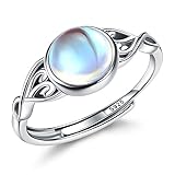 Adramata Ring Silber 925 Damen Mondstein Ring 18 Karat Vergoldeter Offener Ringe Frauen Verstellbarer Fingerring Glänzender Daumenring Ovaler/Runder/Herz Ring Silber Ring für Damen