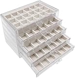 Sightday 5 Schubladen Ohrring Aufbewahrungs Schmuckkästchen,Acryl+Samt Schmuckaufbewahrung Schublade,Aufnehmbare Tabletts Jewelry Organizer für Schmuck Aufbewahrung,Halsketten,Ringe,Ohrringe(Beige)