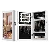 SONGMICS Schmuckschrank, Spiegelschrank, Hängeschrank, abschließbarer Wandschrank, platzsparender Schmuckorganizer, Weihnachten, Weiß-Schwarz JJC51W