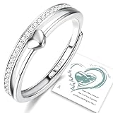 Adramata Ring Silber 925 Damen Verstellbar Herzring Stapeln Daumenring Eheringe Silber 925 Verlobungsring Promise Ring Engagement Ringe Frauen Rosegold Band Ring Gold Silber Ring für Damen Schmuck