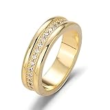 Modischer Damen Ring 6mm Breite Zirkonia Goldfarben oder Silberfarben Größen 5-10 Elegant Schmuck für Alltag, Verlobung, Hochzeit oder Geschenk - Gold - Größe 7
