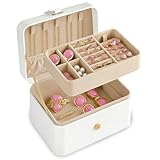 PECZEKO Schmuckkästchen, Schmuckkasten klein, 2 Ebenen Schmuckaufbewahrung, Schmuck organizer für Ohrringe, Schmuck-Reiseetui Reise 16x11x8 cm - weiß