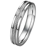 JewelryWe Schmuck 4mm Breite Edelstahl Damen-Ring Partnerringe Sandgestrahlt Hochzeit Band Farbe Silber Größe 57