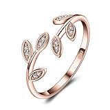 JewelryPalace Olivenblatt Verstellbar Promise Stapelring Eheringe Ring Silber 925 Damen, Zirkonia Silberringe Trauringe Damenring Öffnen Damen Ringe Set, Damen Schmuck Rosegold