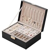 Mtianxy Schmuckkästchen, Damen Doppelschicht PU-Leder Aufbewahrungskoffer für Ringe Ohrringe Armbänder Halsketten Schmuck Veranstalter Geschenkbox für Mädchen Frauen(Schwarz)