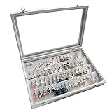 BIENSER Ohrring Aufbewahrung, 40 Paar Ohrringe Schmuckkästchen Mädchen, Jewelry Organizer box, Schmuck Organizers Box, schmuckaufbewahrung, Samt und Glas, Vitrine, Abschließbar, Staubdicht, 35x24x5cm