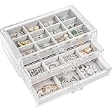 ProCase Acryl Schmuck Organizer Schmuckschatulle für Damen Durchsichtige Schmuckaufbewahrung Schmuckkästchen Schmuckbox mit 3 Schubladen für Ohrringe, Ringe, Armbänder -Grau