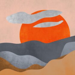 sea, sun, clouds, landscape, nature, painting, drawing, background, design, boho, bohemian, color